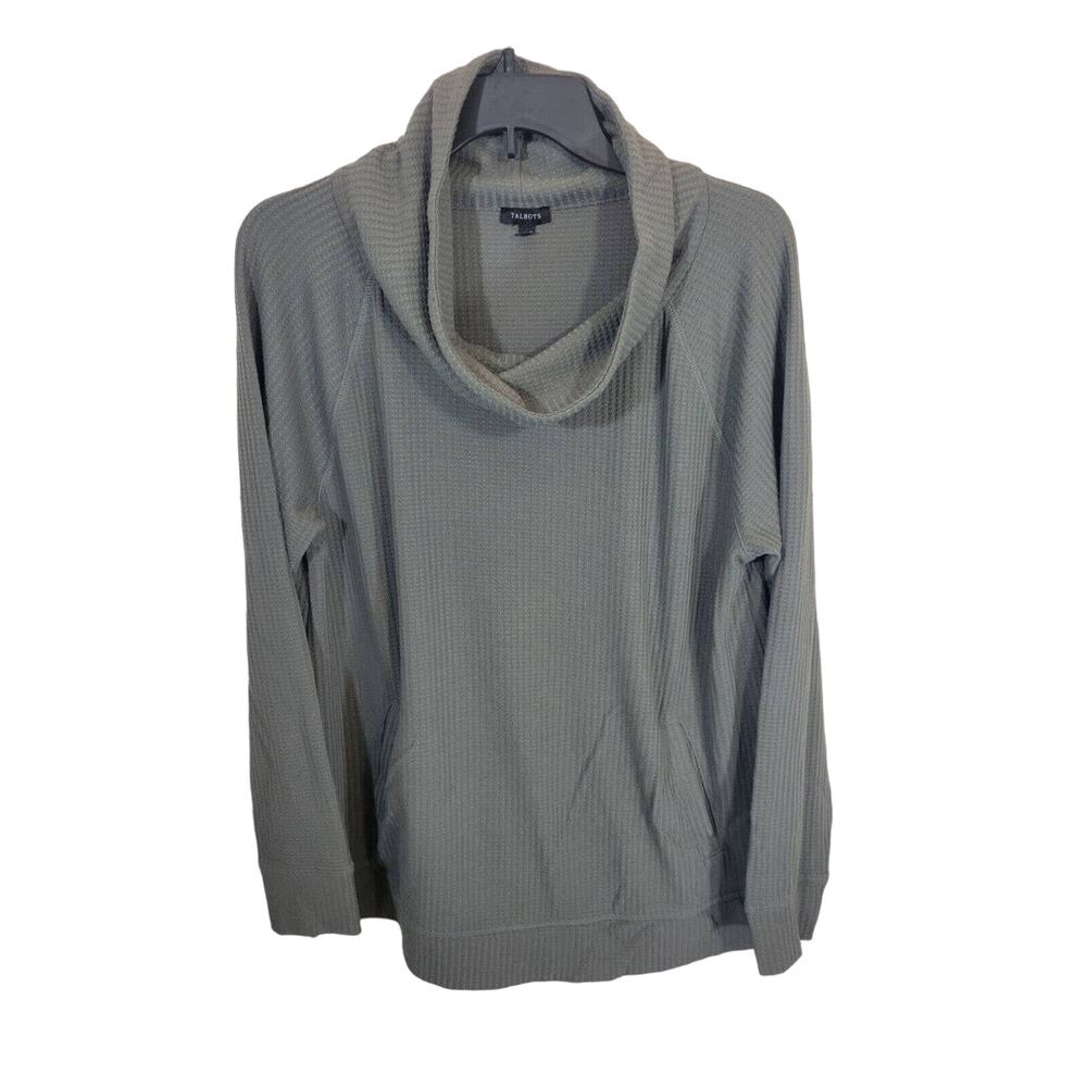 Talbots Gray Deep Cowl‎ Neck Waffle Knit Pullover Thermal Top Women's Size Large